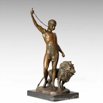 Soldiers Figure Statue Lion Trainer Bronze Sculpture TPE-328